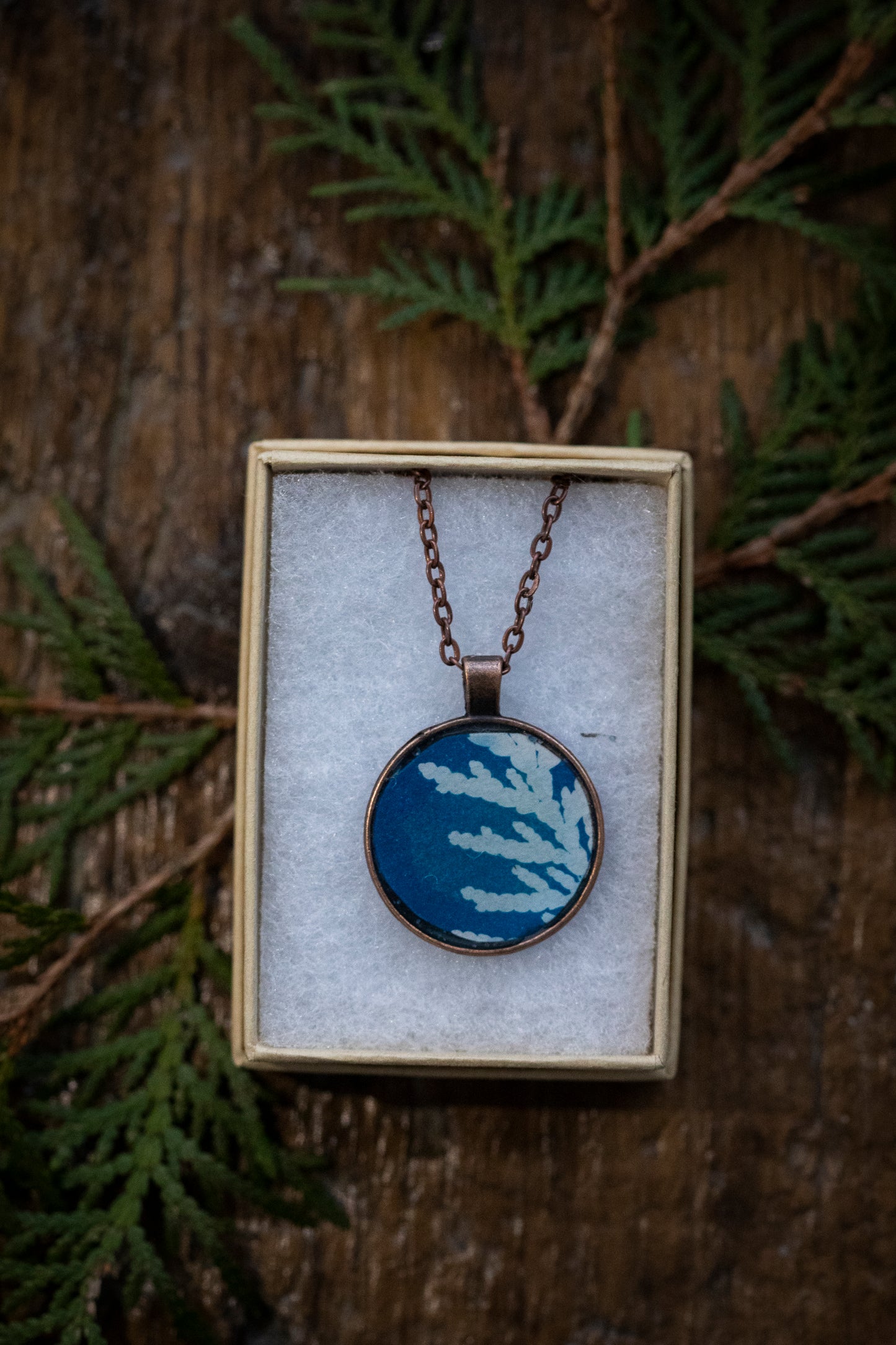Cedar Cyanotype | Copper & Resin Necklace