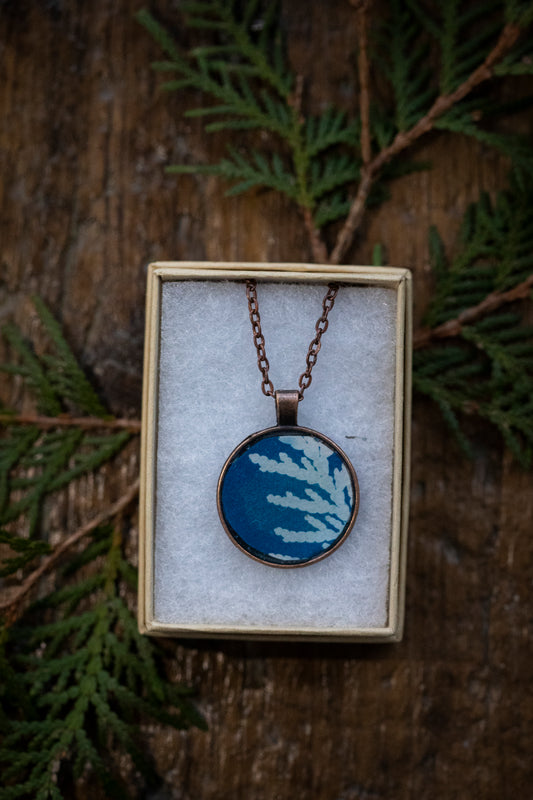 Cedar Cyanotype | Copper & Resin Necklace