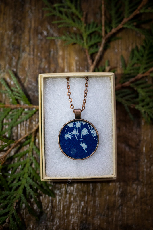 Queen’s Anne Lace Cyanotype | Copper & Resin Necklace
